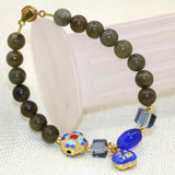 Labradorite 8mm Round Beads Bracelet with Cloisonne Spacers