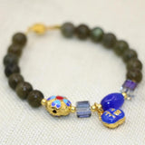 Labradorite 8mm Round Beads Bracelet with Cloisonne Spacers
