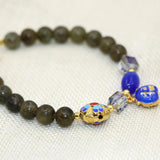 Labradorite 8mm Round Beads Bracelet with Cloisonne Spacers