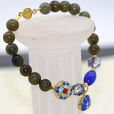 Labradorite 8mm Round Beads Bracelet with Cloisonne Spacers