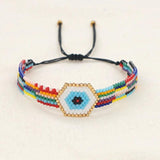 Rice Bead Bracelet Rainbow Eyes Bohemian Handwoven Adjustable Bracelet