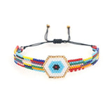 Rice Bead Bracelet Rainbow Eyes Bohemian Handwoven Adjustable Bracelet