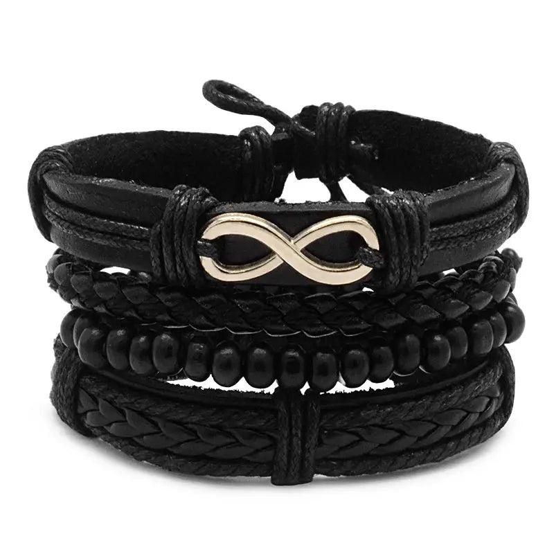 Adjustable Men's Vintage Leather Beaded Bracelet Hand Wristband
