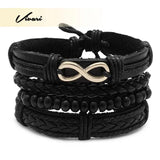 Adjustable Men's Vintage Leather Beaded Bracelet Hand Wristband