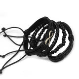 Adjustable Men's Vintage Leather Beaded Bracelet Hand Wristband