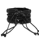 Adjustable Men's Vintage Leather Beaded Bracelet Hand Wristband