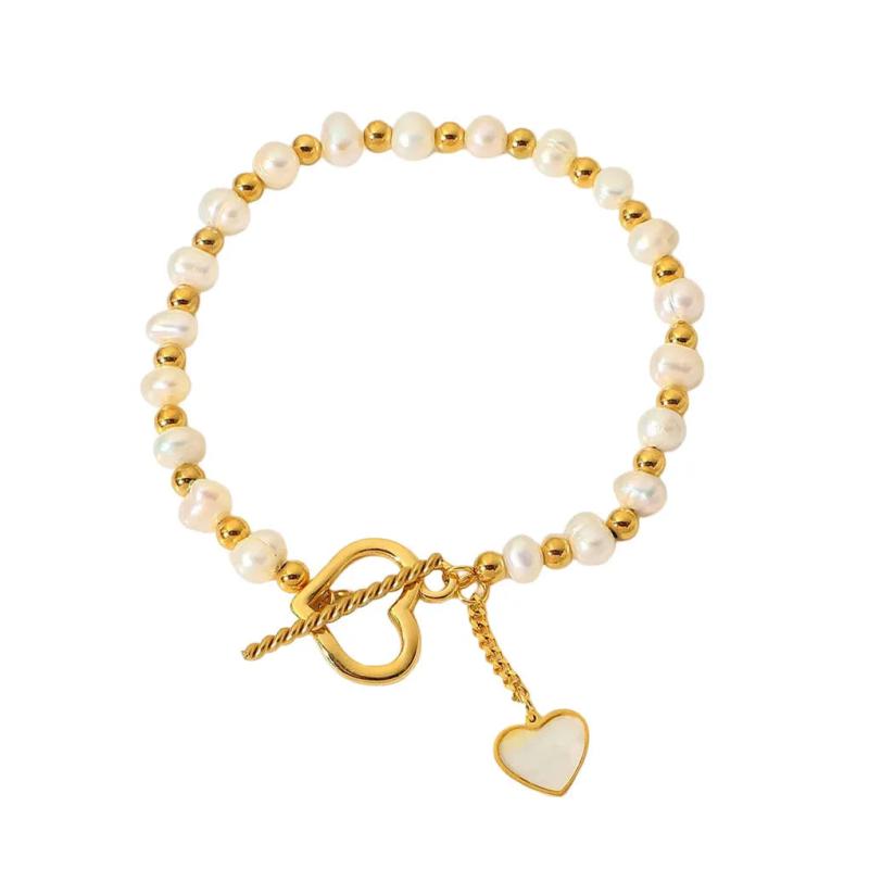 Golden Pearl Beaded Chain Bracelet Baroque Style