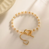 Golden Pearl Beaded Chain Bracelet Baroque Style
