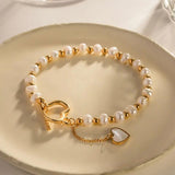 Golden Pearl Beaded Chain Bracelet Baroque Style