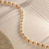 Golden Pearl Beaded Chain Bracelet Baroque Style