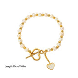 Golden Pearl Beaded Chain Bracelet Baroque Style