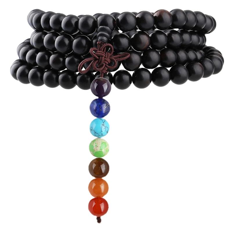 8mm Sandalwood Buddha Prayer Beads Wrap Bracelet Ebony Jewelry