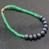 Abacus Green Jade Chalcedony Stone Beads & Natural Pearl Bracelet