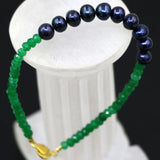 Abacus Green Jade Chalcedony Stone Beads & Natural Pearl Bracelet