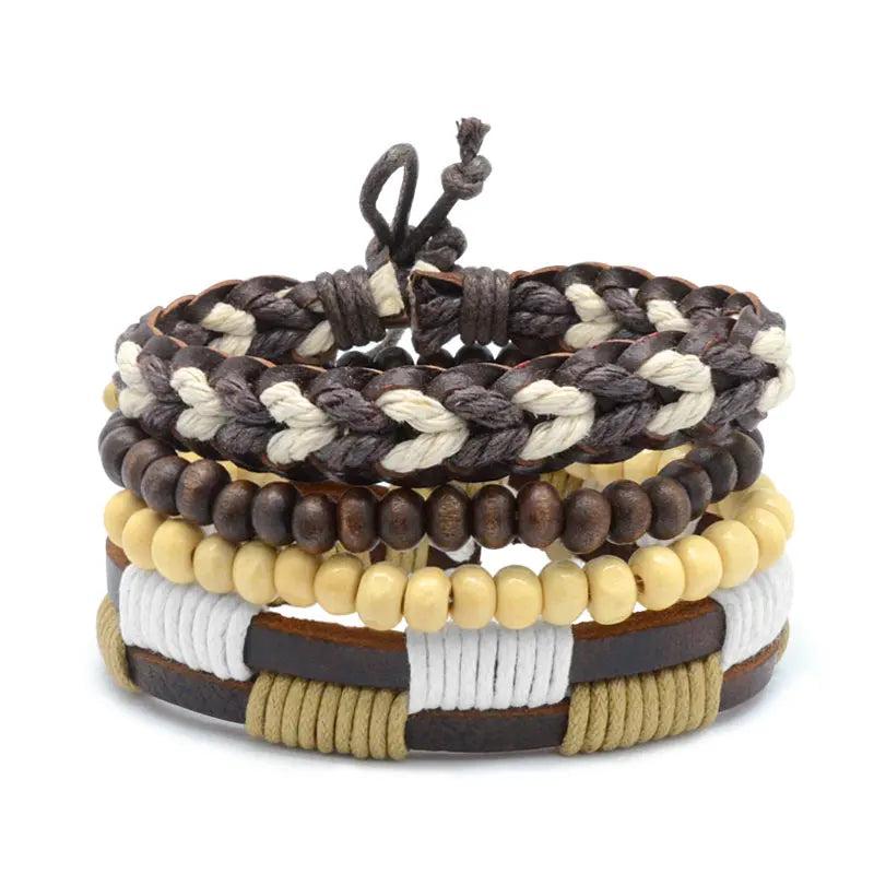 Adjustable Men's Yellow Multilayer Leather Beaded Bracelet