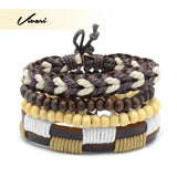 Adjustable Men's Yellow Multilayer Leather Beaded Bracelet