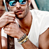 Adjustable Men's Yellow Multilayer Leather Beaded Bracelet