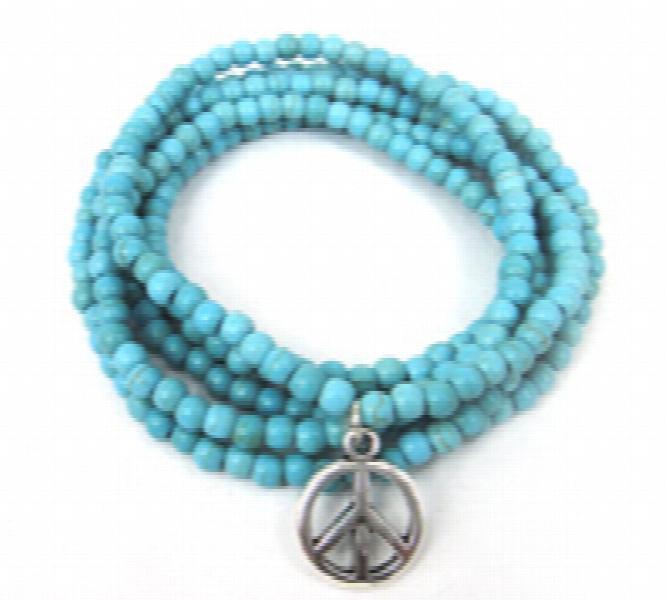 4mm Women Peace Stone Bracelet with Rhodium Charm