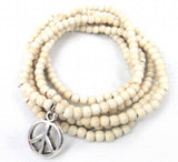 4mm Women Peace Stone Bracelet with Rhodium Charm