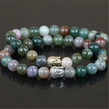 2pcs Natural Stone Bead Charm Bracelet with Buddha Heads