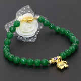 Gold Cloisonne Spacer Green Jade Chalcedony Bracelet
