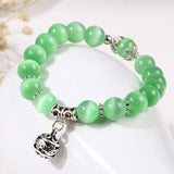 Silver Plated Metal Ball Cat Eye Stone Bracelet