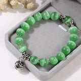 Silver Plated Metal Ball Cat Eye Stone Bracelet