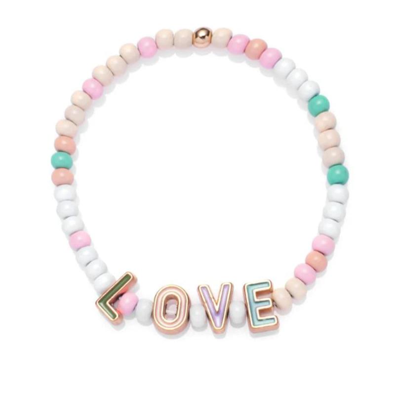 Enamel Beads Bracelets with Colorful Letter Charms Elastic Initial Jewelry