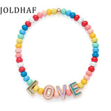 Enamel Beads Bracelets with Colorful Letter Charms Elastic Initial Jewelry