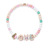 Enamel Beads Bracelets with Colorful Letter Charms Elastic Initial Jewelry