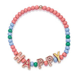 Enamel Beads Bracelets with Colorful Letter Charms Elastic Initial Jewelry