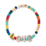 Enamel Beads Bracelets with Colorful Letter Charms Elastic Initial Jewelry