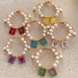 Heart Tag Cross Pearl Bracelet Hand Weaving Bohemia Adjustable
