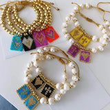 Heart Tag Cross Pearl Bracelet Hand Weaving Bohemia Adjustable