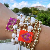 Heart Tag Cross Pearl Bracelet Hand Weaving Bohemia Adjustable
