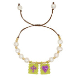 Heart Tag Cross Pearl Bracelet Hand Weaving Bohemia Adjustable