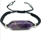 Silver Plated Amethysts Stone Stretchy Bracelet Weave Jewelry