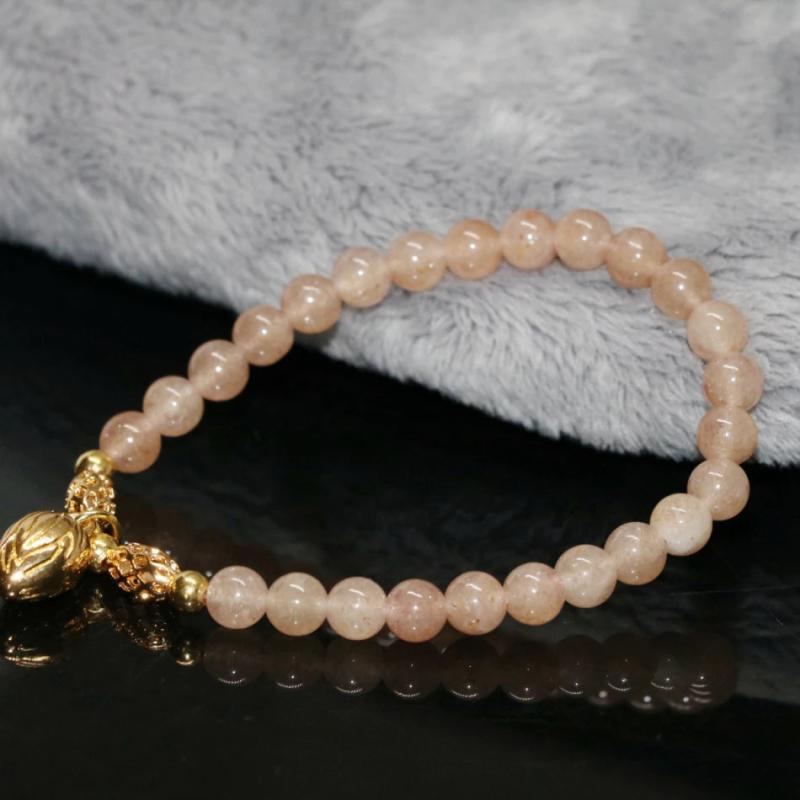 Strawberry Beaded Bracelet 6mm Round Beads 7.5inch