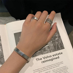 Silver Vertical Stripes Bracelet Bangles for Women Men