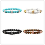 FYJS Crown Hexagon Zircon Green Turquoise Tiger Eye Stone Bracelet