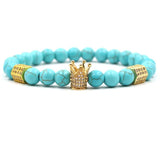 FYJS Crown Hexagon Zircon Green Turquoise Tiger Eye Stone Bracelet