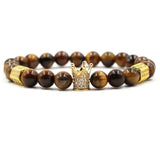 FYJS Crown Hexagon Zircon Green Turquoise Tiger Eye Stone Bracelet
