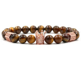 FYJS Crown Hexagon Zircon Green Turquoise Tiger Eye Stone Bracelet