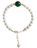 Women's Shell Pearl Green Agate Bracelet Handmade Natural Jewelry