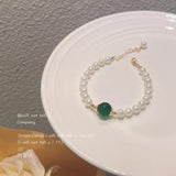 Women's Shell Pearl Green Agate Bracelet Handmade Natural Jewelry