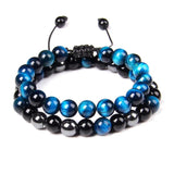 2pcs High Tiger Eye Braided Bracelets Natural Stone Beads Elasticity Rope