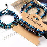 2pcs High Tiger Eye Braided Bracelets Natural Stone Beads Elasticity Rope