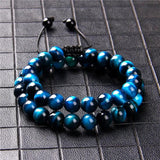 2pcs High Tiger Eye Braided Bracelets Natural Stone Beads Elasticity Rope