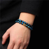 2pcs High Tiger Eye Braided Bracelets Natural Stone Beads Elasticity Rope