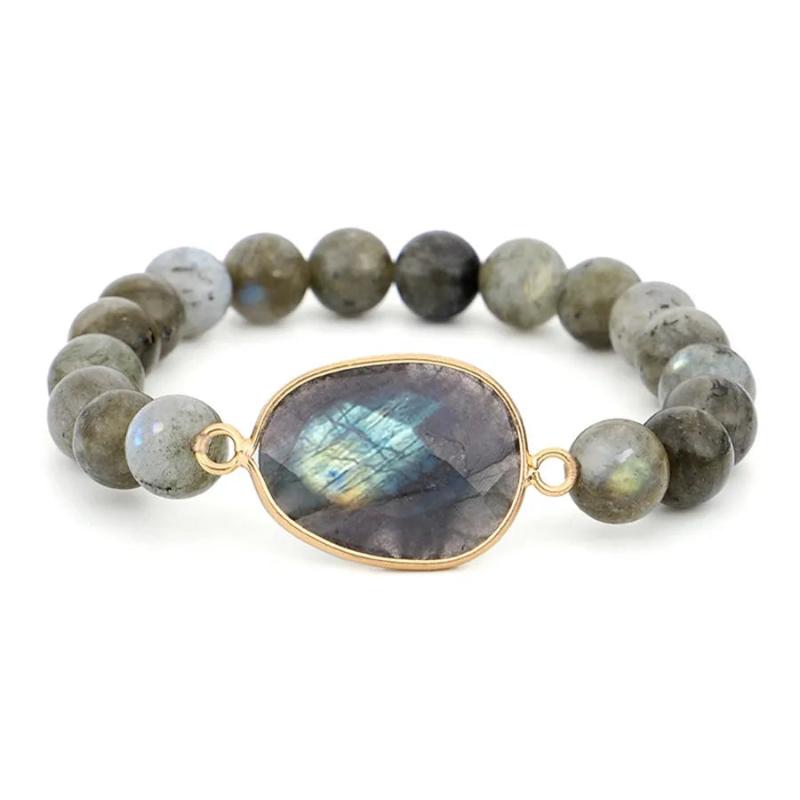 Elongated MoonStone Elastic Bracelet with Flash Stone